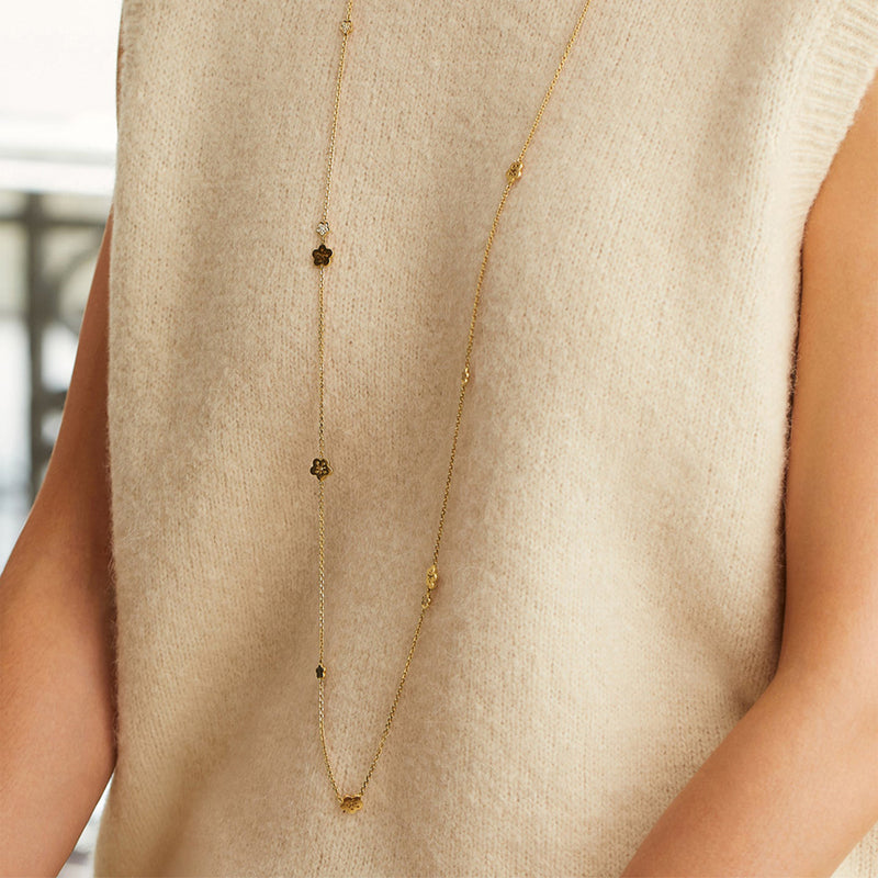 Blossom Long Yellow Gold Charm Necklace