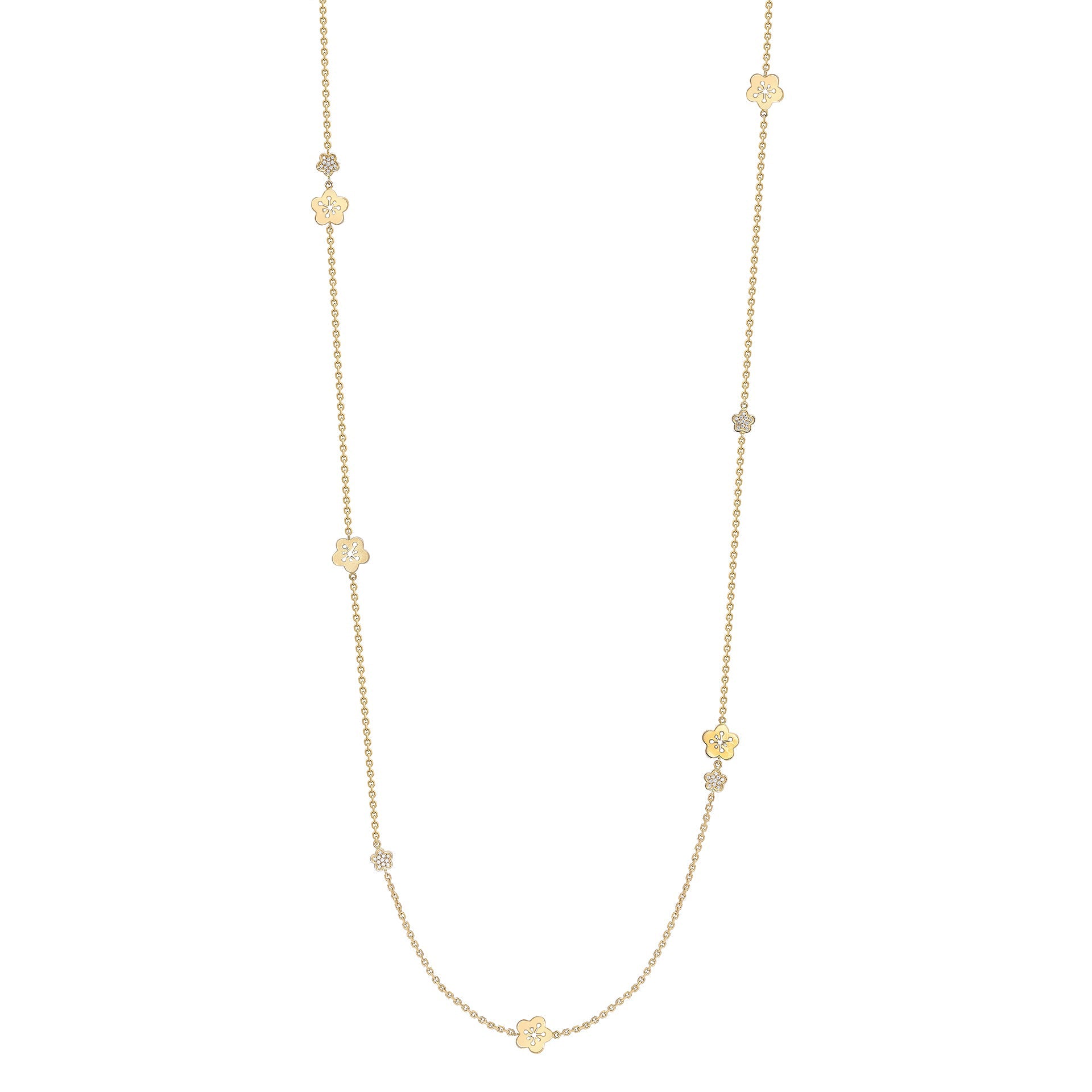 Blossom Long Yellow Gold Charm Necklace