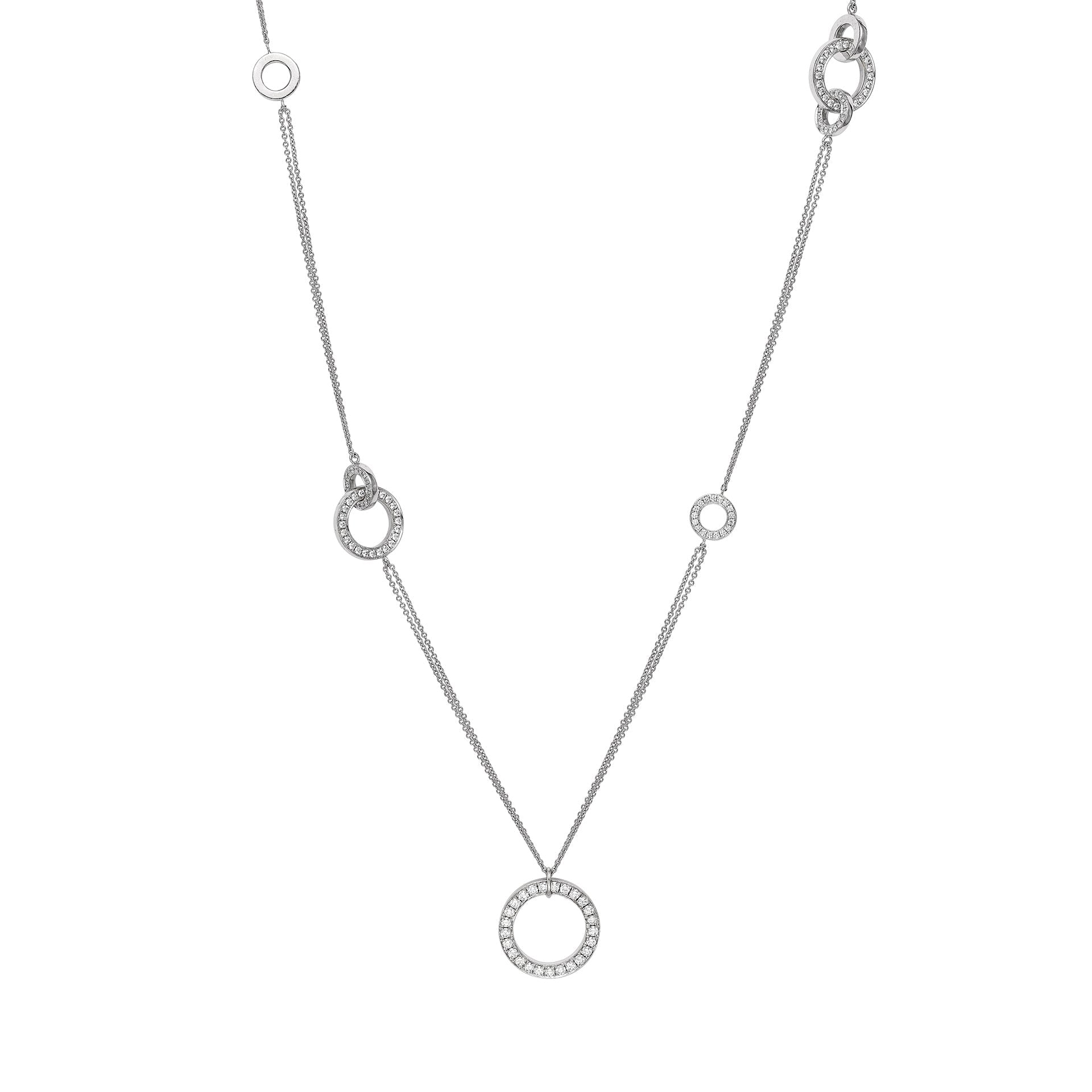 Long Roulette White Gold Diamond Necklace