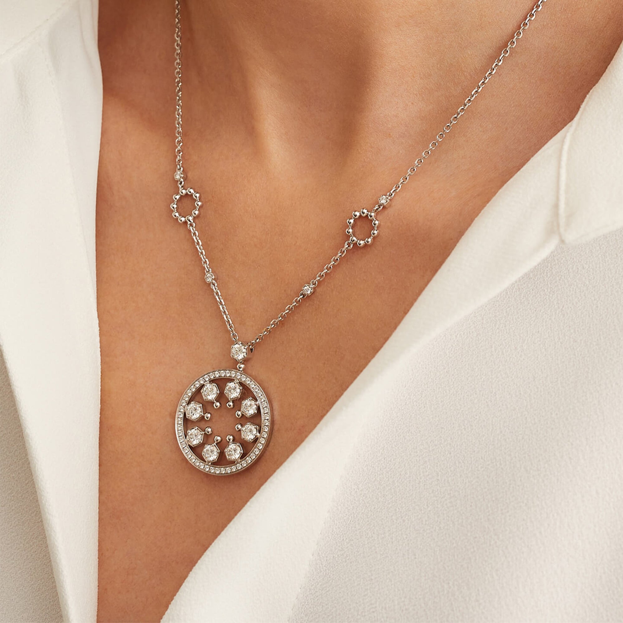 Circus Large White Gold Diamond Pendant
