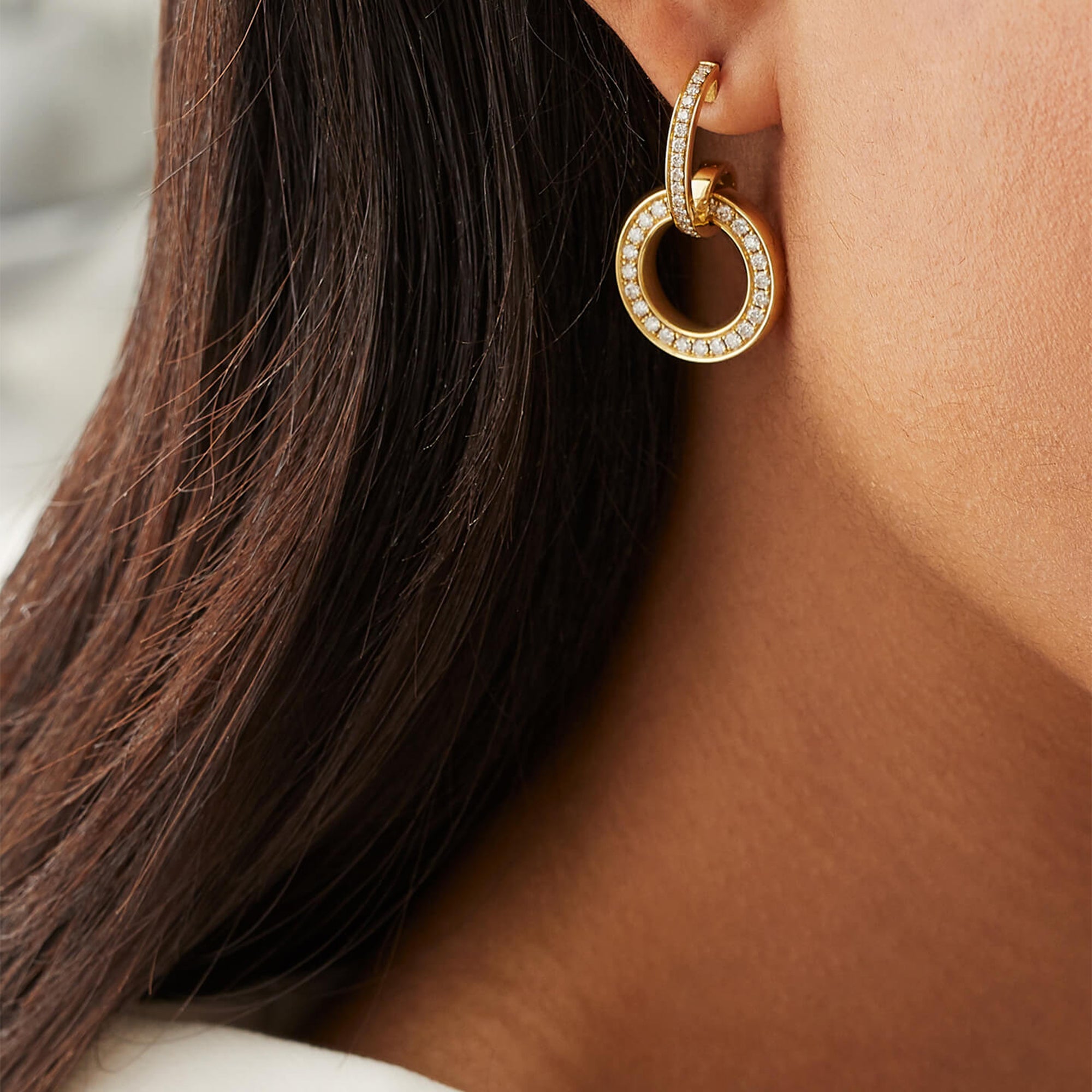 Large Roulette Yellow Gold Diamond Earrings
