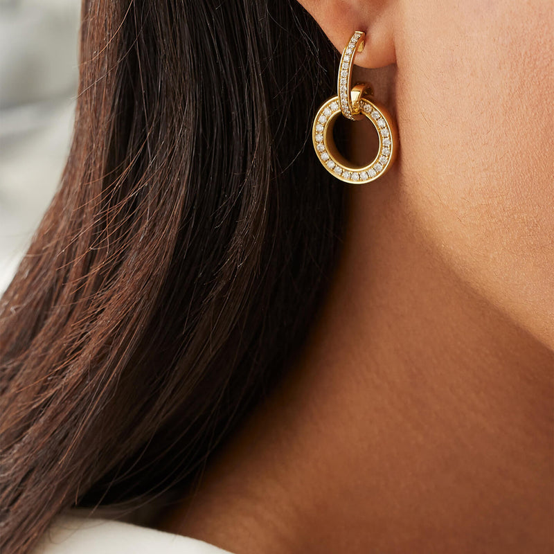 Large Roulette Yellow Gold Diamond Earrings