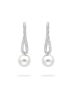 Classic Long Loop Diamond and Pearl Platinum Earrings