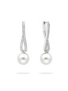 Classic Long Loop Diamond and Pearl Platinum Earrings