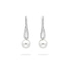 Classic Long Loop Diamond and Pearl Platinum Earrings