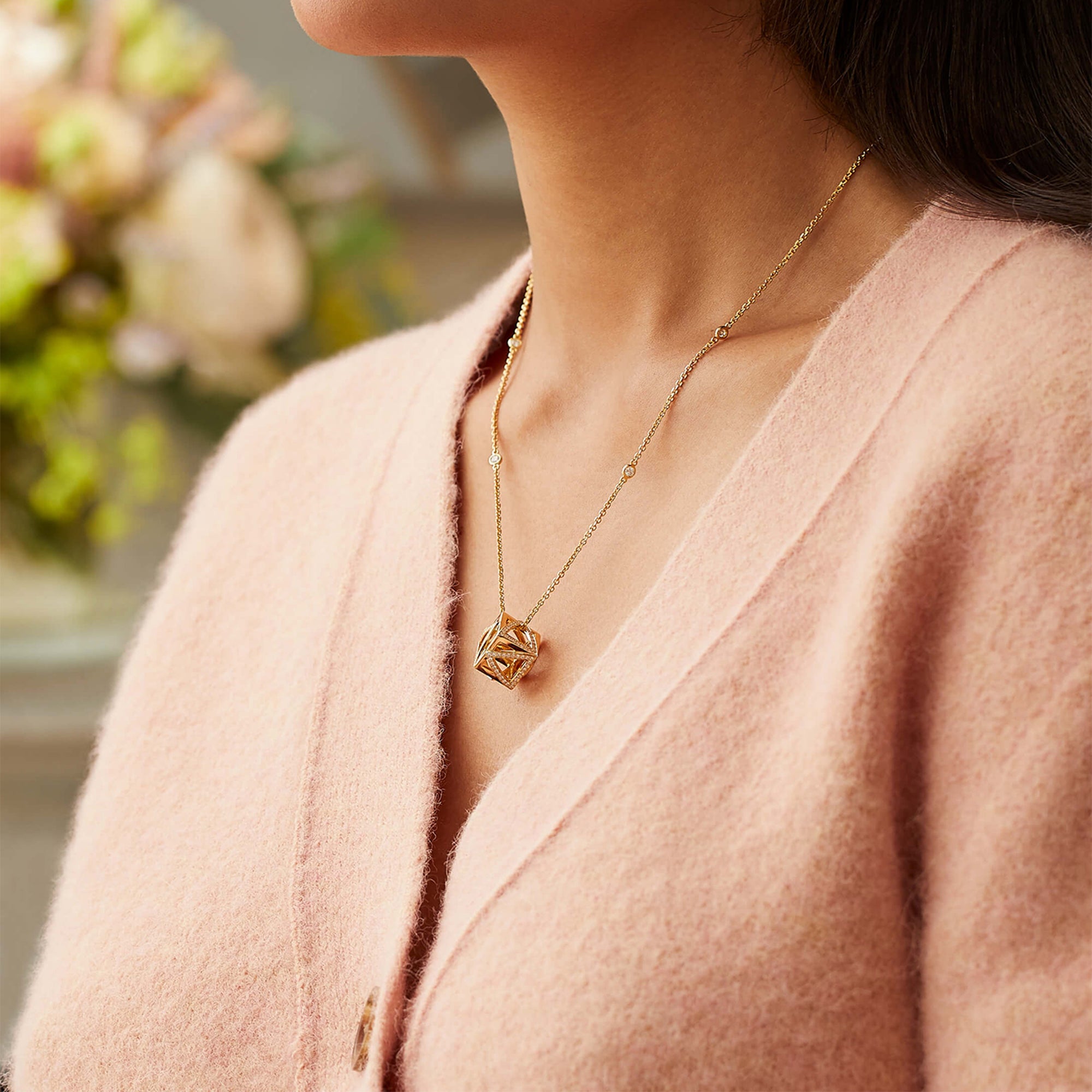 Be You Yellow Gold Cube Pendant