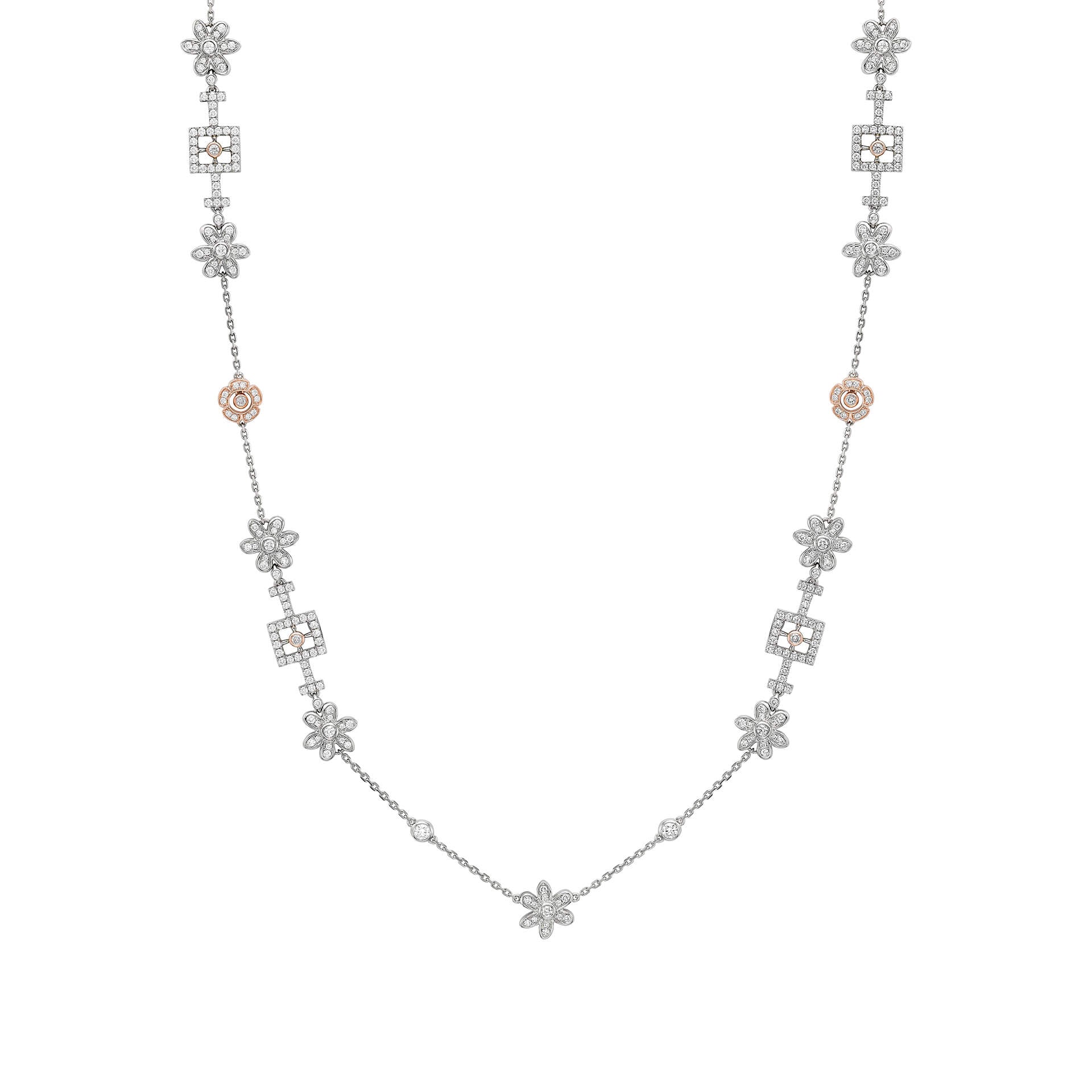 Secret Garden Long Platinum Pink Diamond Necklace