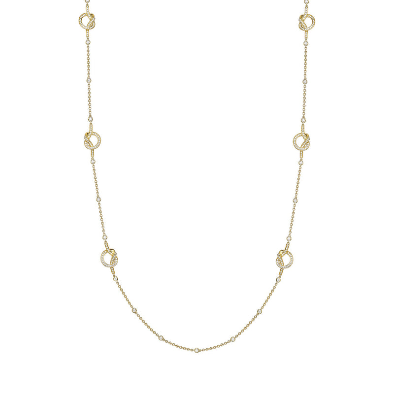 Knot Long Yellow Gold Diamond Necklace
