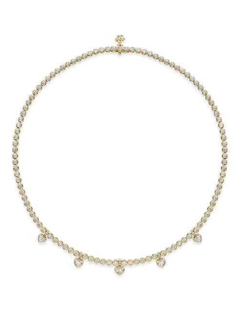 Beach Five Stone Heart Diamond Yellow Gold Necklace