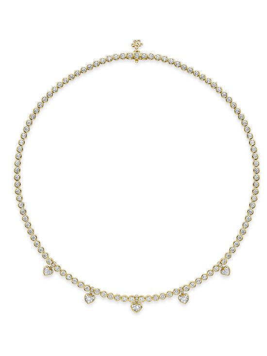 Beach Five Stone Heart Diamond Yellow Gold Necklace