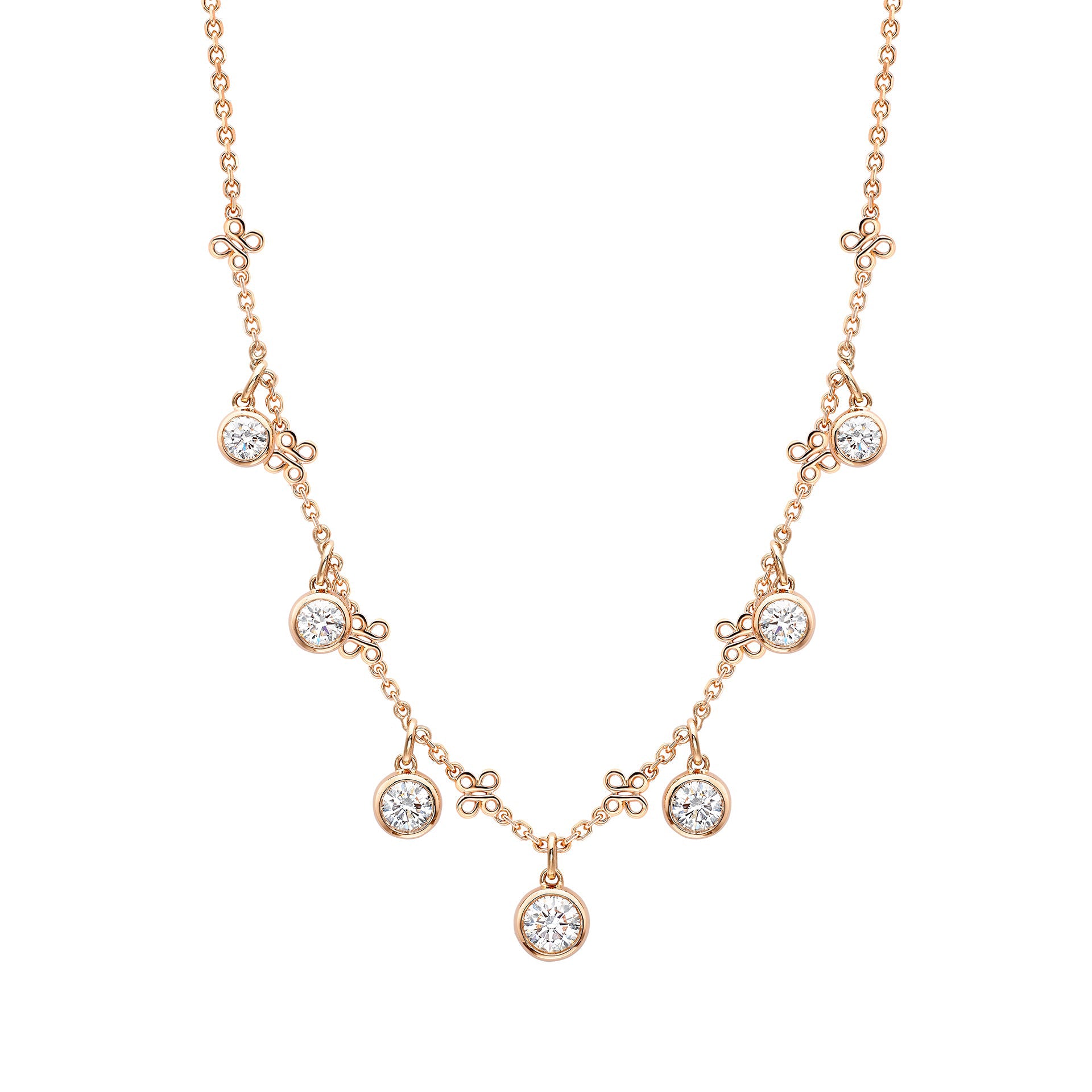 Beach Medium Seven Stone Rose Gold Diamond Necklace