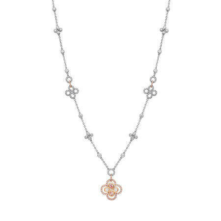 Be Boodles Long Large Motif Platinum Pink and White Diamond Necklace