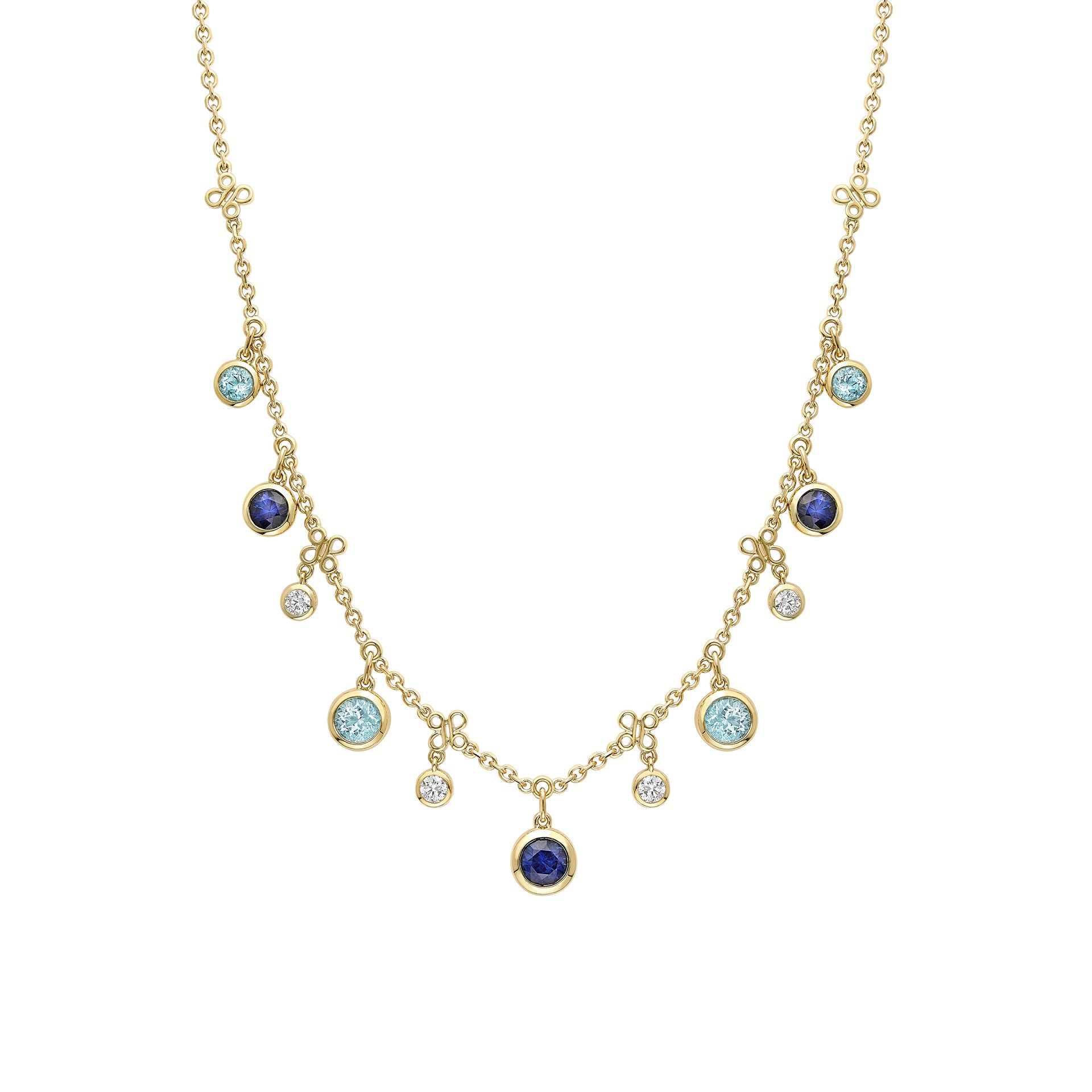 Beach Sapphire and Aquamarine Yellow Gold Necklace