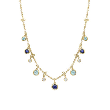 Beach Sapphire and Aquamarine Yellow Gold Necklace