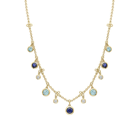 Beach Sapphire and Aquamarine Yellow Gold Necklace