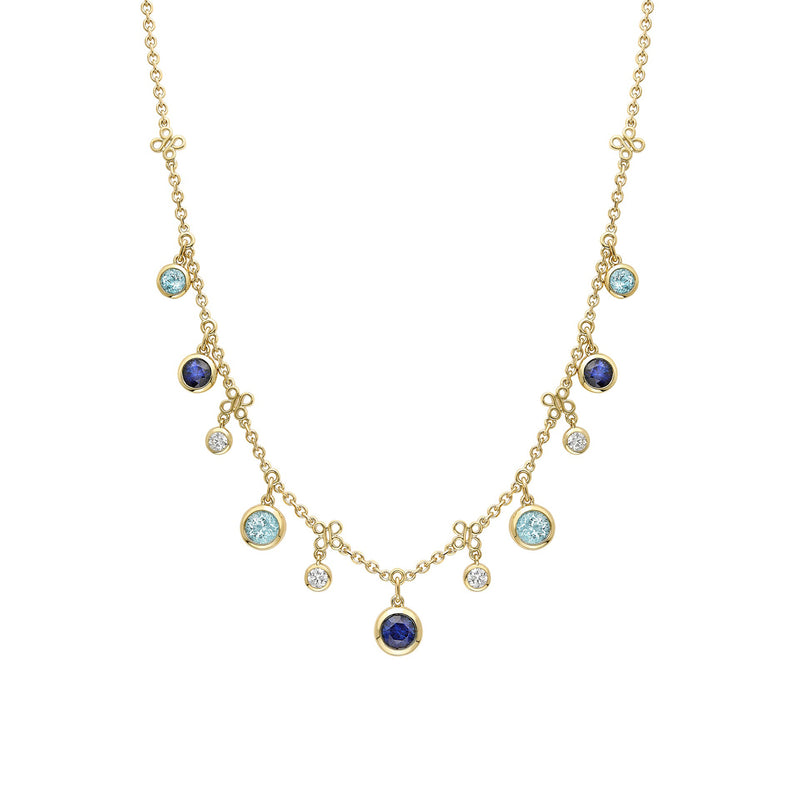 Beach Sapphire and Aquamarine Yellow Gold Necklace