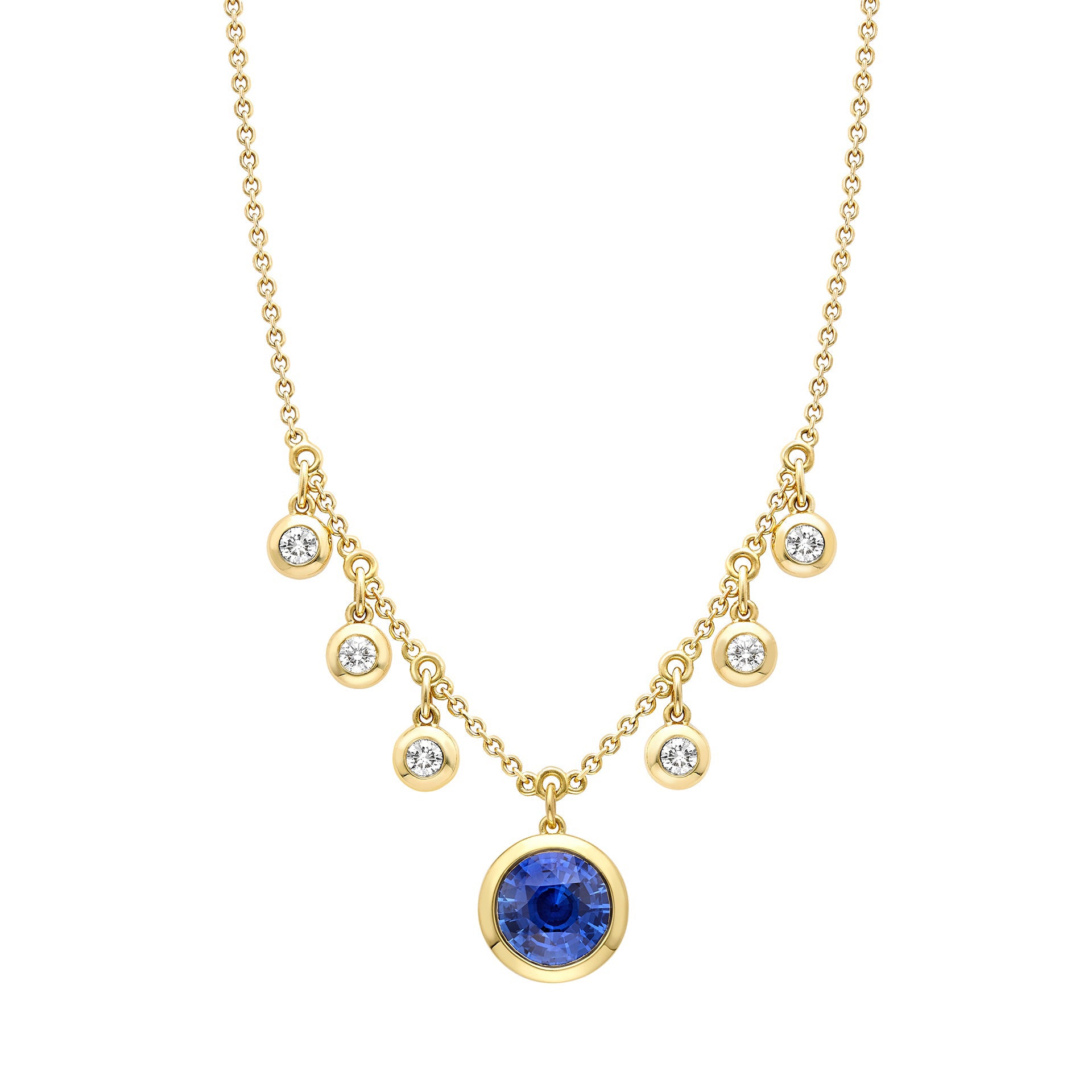 Beach Sapphire and Diamond Yellow Gold Pendant