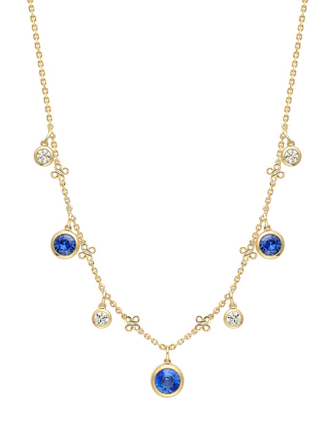 Beach Seven Stone Yellow Gold Sapphire and Diamond Necklace