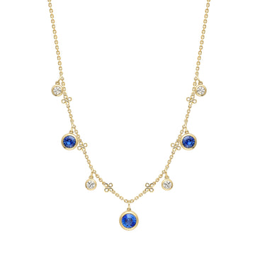 Beach Seven Stone Yellow Gold Sapphire and Diamond Necklace