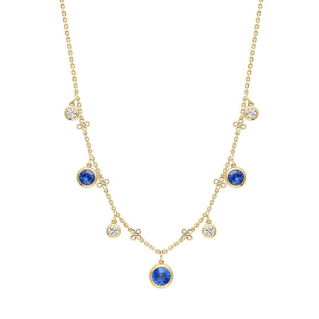 Beach Seven Stone Yellow Gold Sapphire and Diamond Necklace