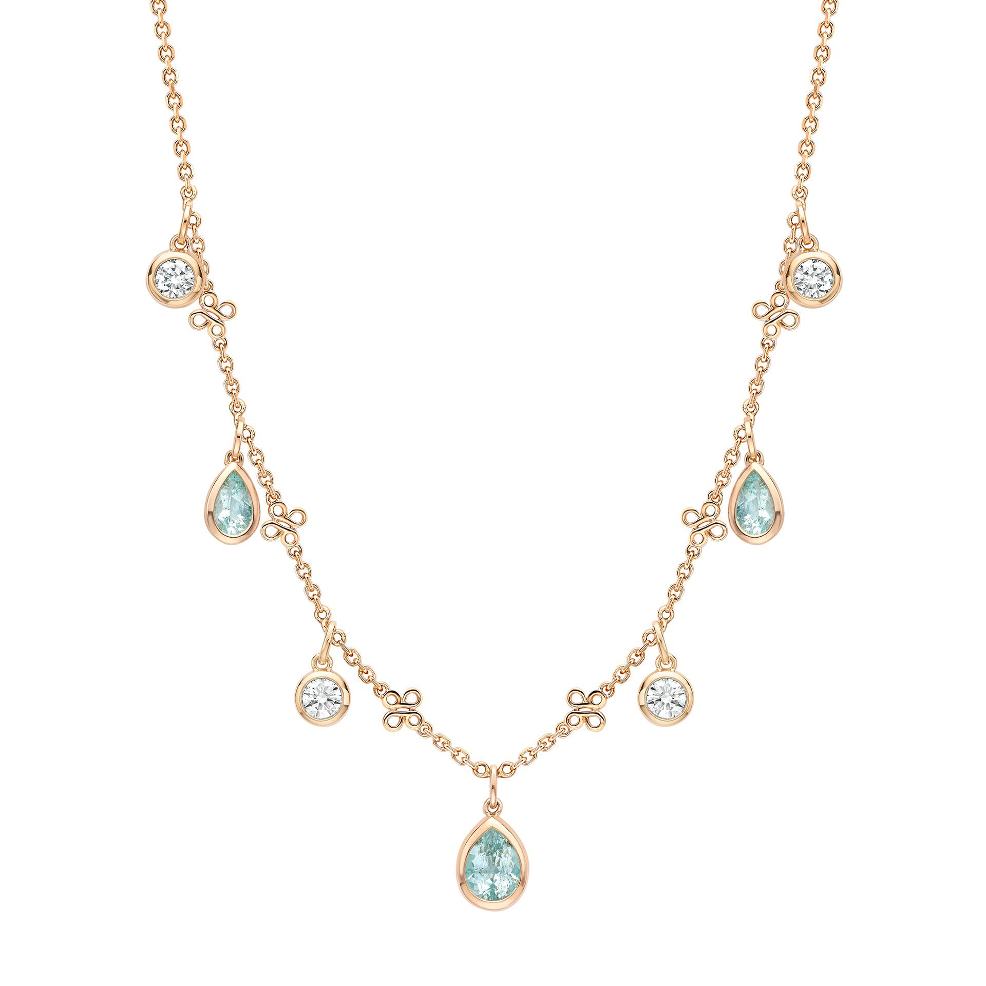 Beach Pear Cut Paraiba and Diamond Rose Gold Necklace