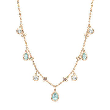 Beach Pear Cut Paraiba and Diamond Rose Gold Necklace