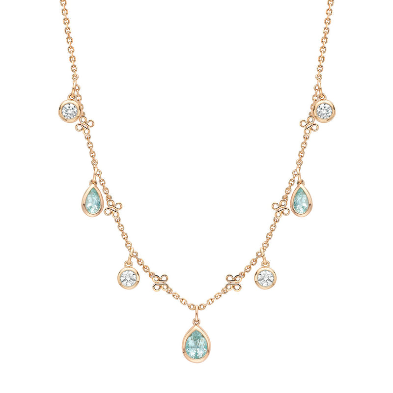Beach Pear Cut Paraiba and Diamond Rose Gold Necklace
