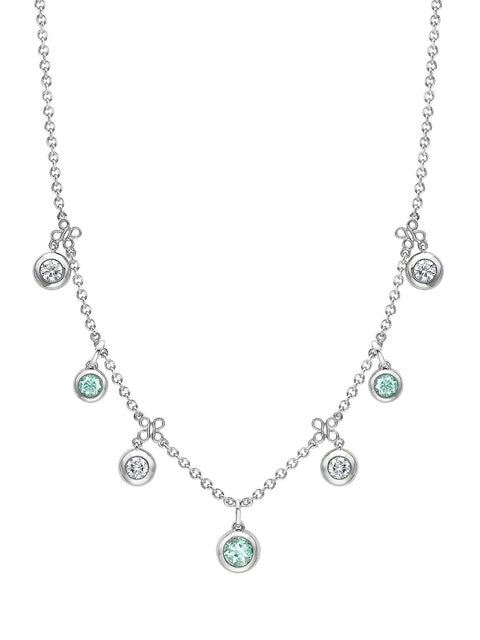 Beach Seven Stone Platinum Diamond and Paraiba Tourmaline Necklace