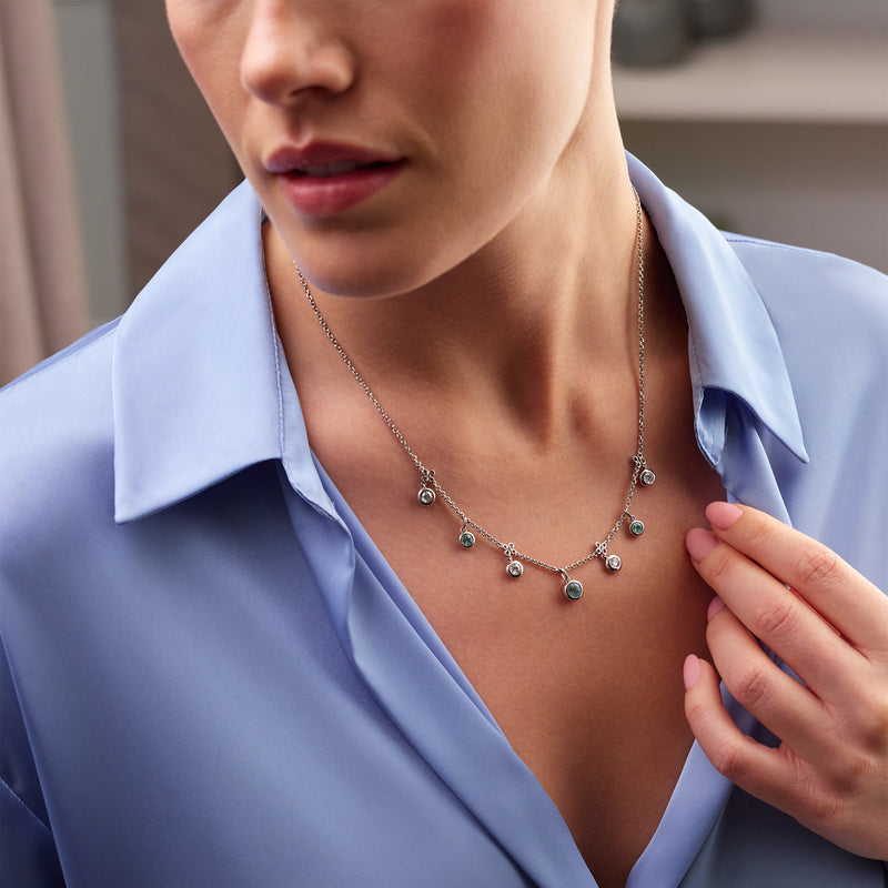 Beach Seven Stone Platinum Diamond and Paraiba Tourmaline Necklace