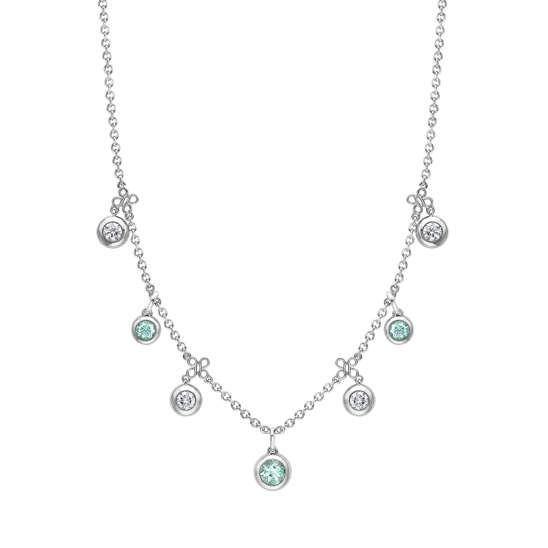 Beach Seven Stone Platinum Diamond and Paraiba Tourmaline Necklace