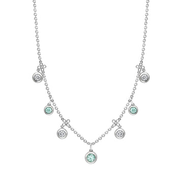 Beach Seven Stone Platinum Diamond and Paraiba Tourmaline Necklace
