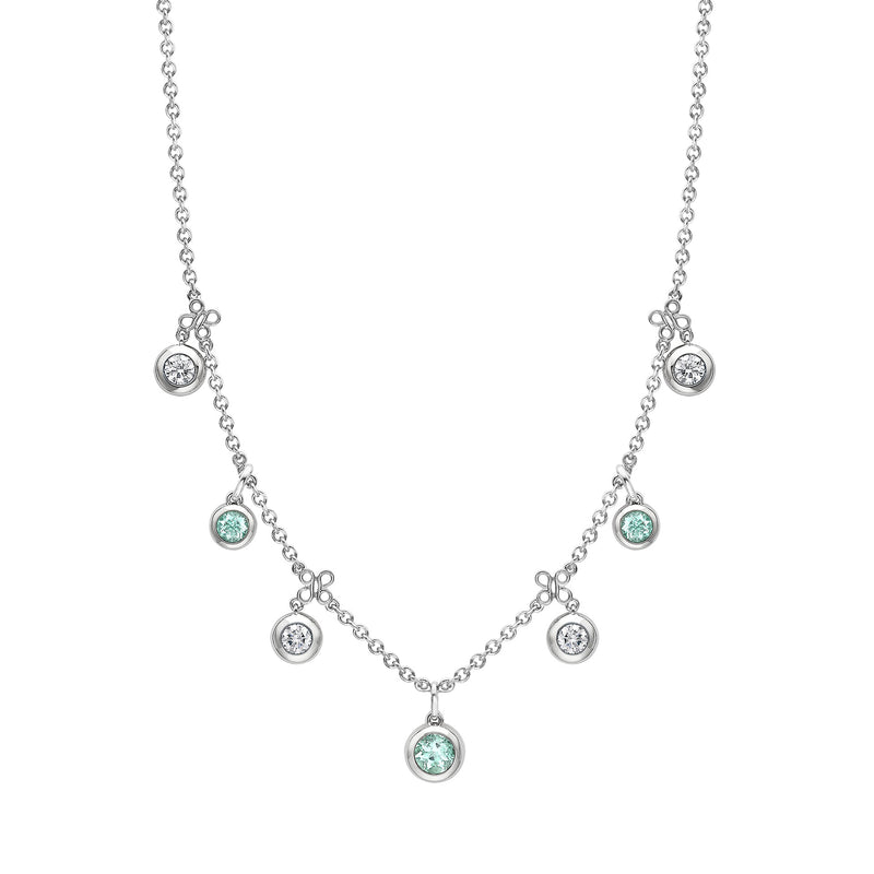 Beach Seven Stone Platinum Diamond and Paraiba Tourmaline Necklace