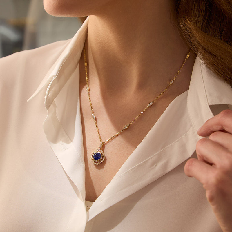 Fifth Avenue Cushion Sapphire Yellow Gold Pendant
