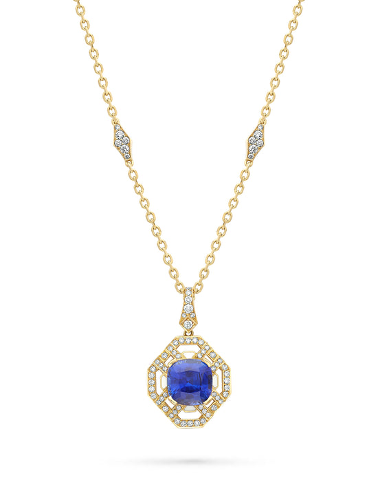 Fifth Avenue Cushion Sapphire Yellow Gold Pendant