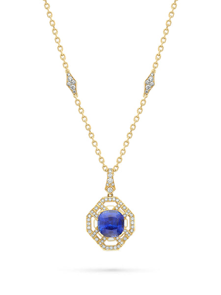 Fifth Avenue Cushion Sapphire Yellow Gold Pendant
