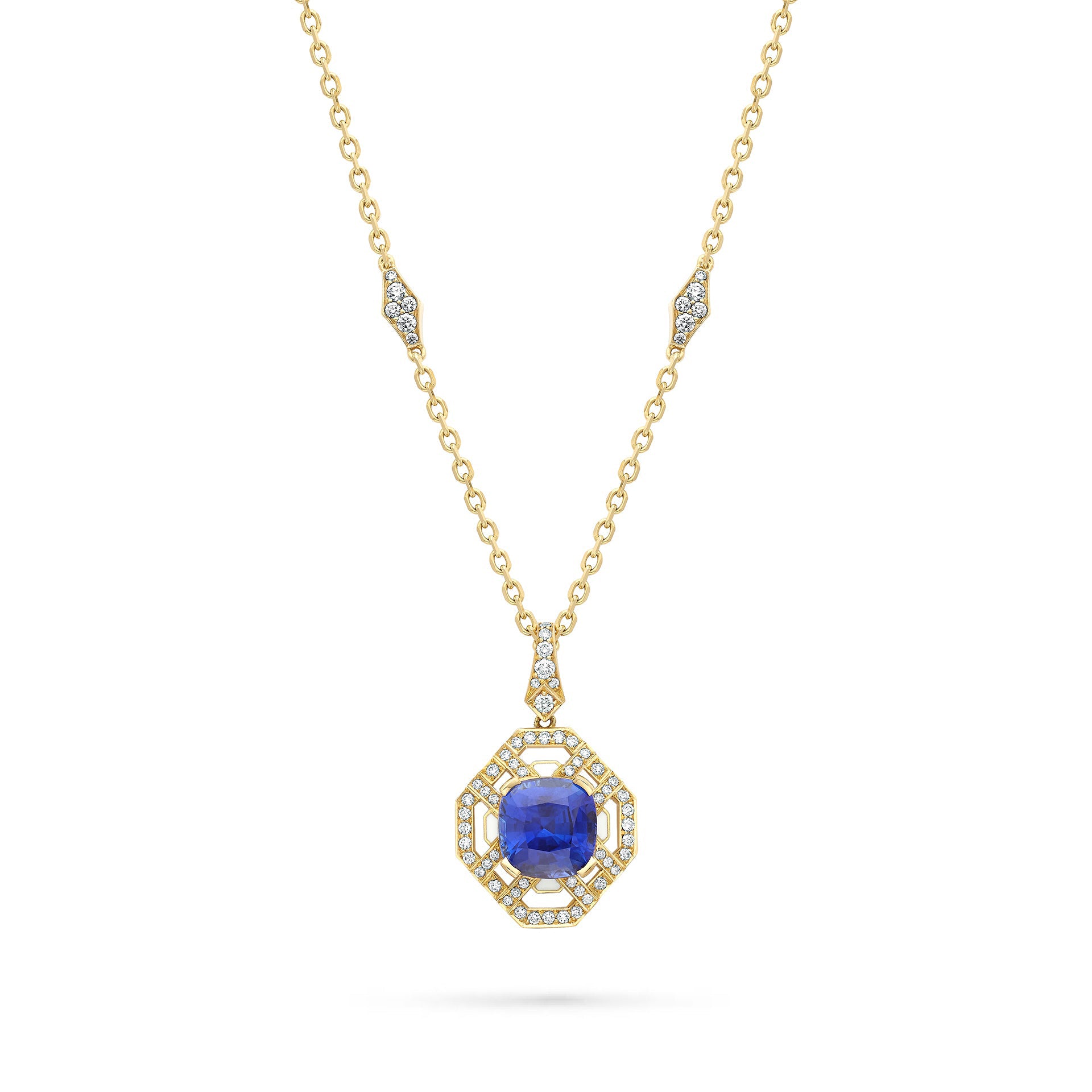 Fifth Avenue Cushion Sapphire Yellow Gold Pendant