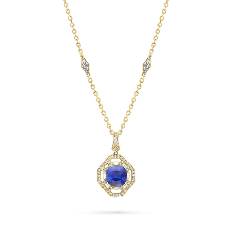 Fifth Avenue Cushion Sapphire Yellow Gold Pendant