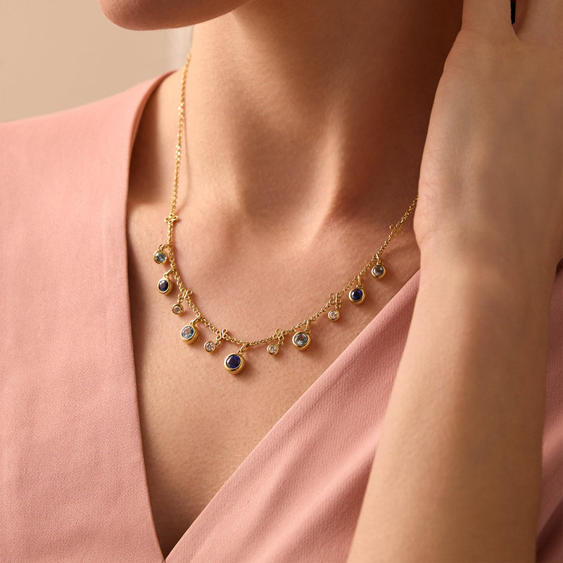 Beach Sapphire and Aquamarine Yellow Gold Necklace
