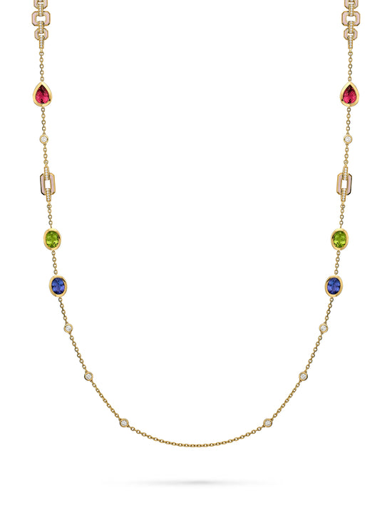 Florentine Multi-Stone Long Yellow Gold Necklace
