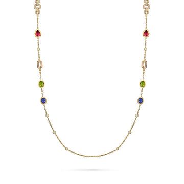 Florentine Multi-Stone Long Yellow Gold Necklace