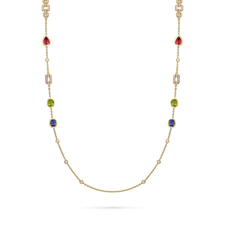 Florentine Multi-Stone Long Yellow Gold Necklace