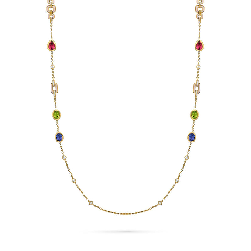 Florentine Multi-Stone Long Yellow Gold Necklace