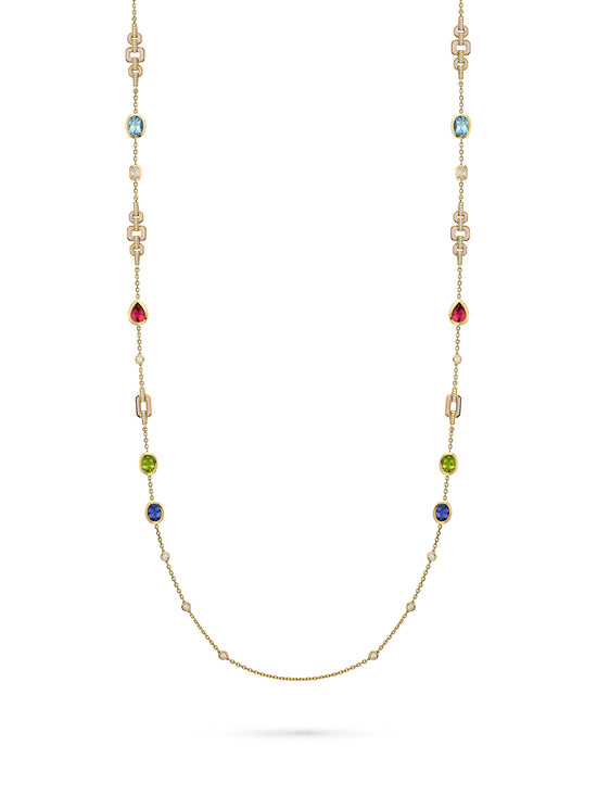 Florentine Multi-Stone Long Yellow Gold Necklace