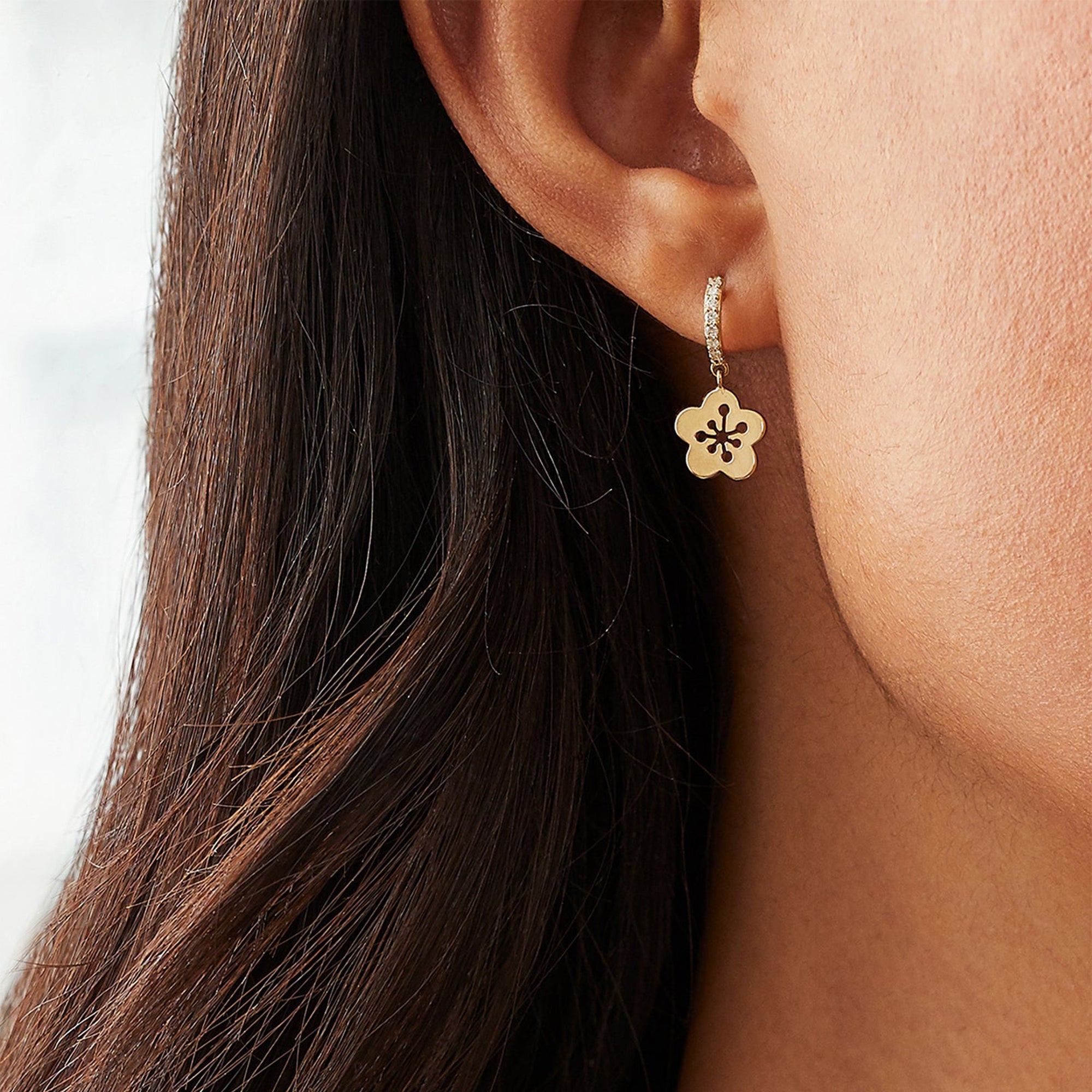 Mini Blossom Yellow Gold Diamond Drop Earrings