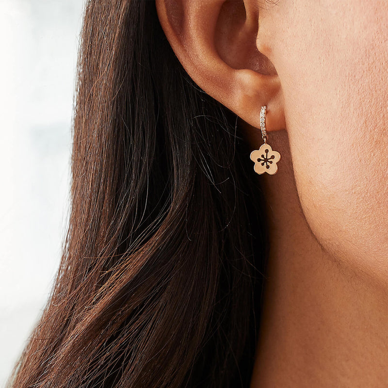 Mini Blossom Rose Gold Diamond Drop Earrings