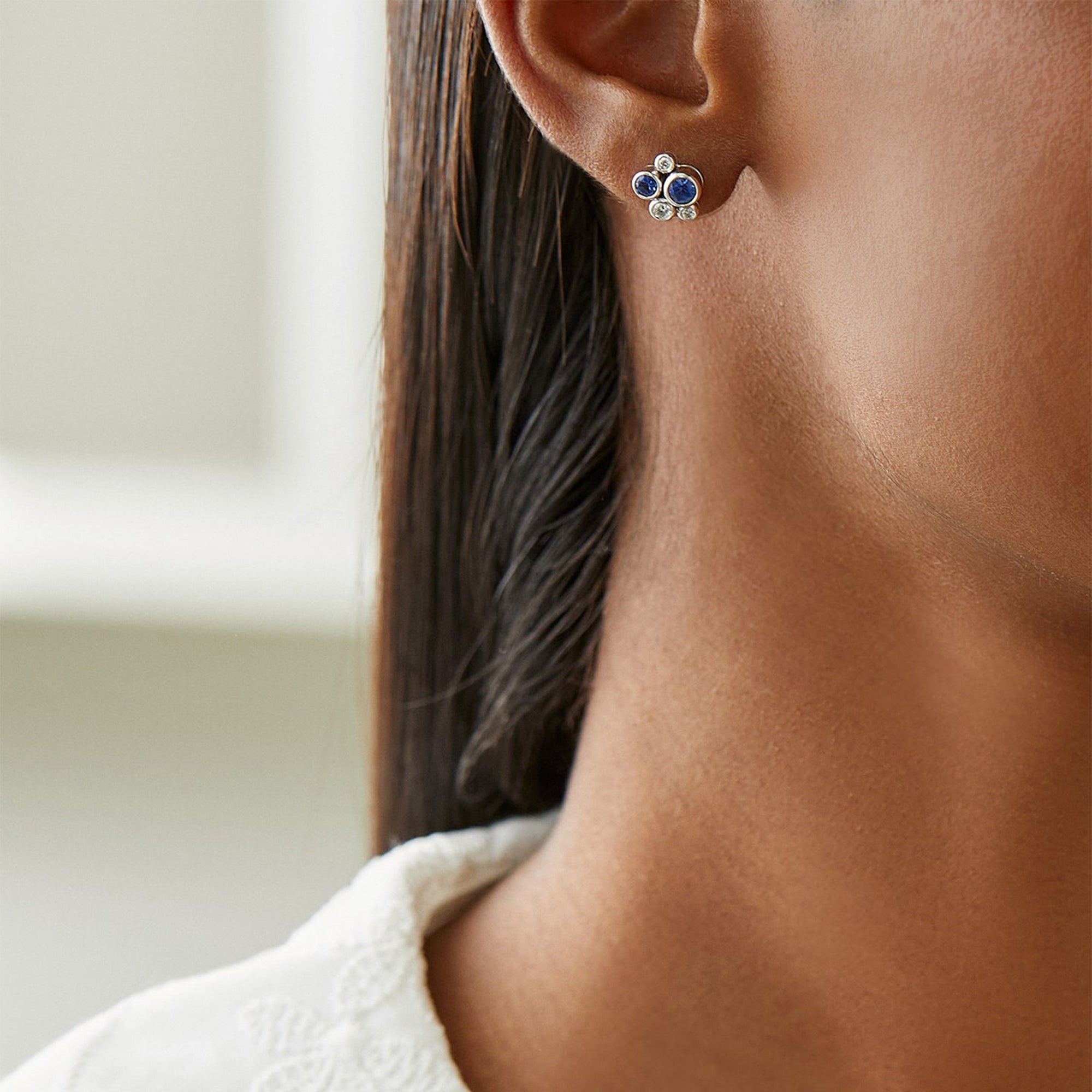 Raindance Sapphire Platinum Cluster Stud Earrings
