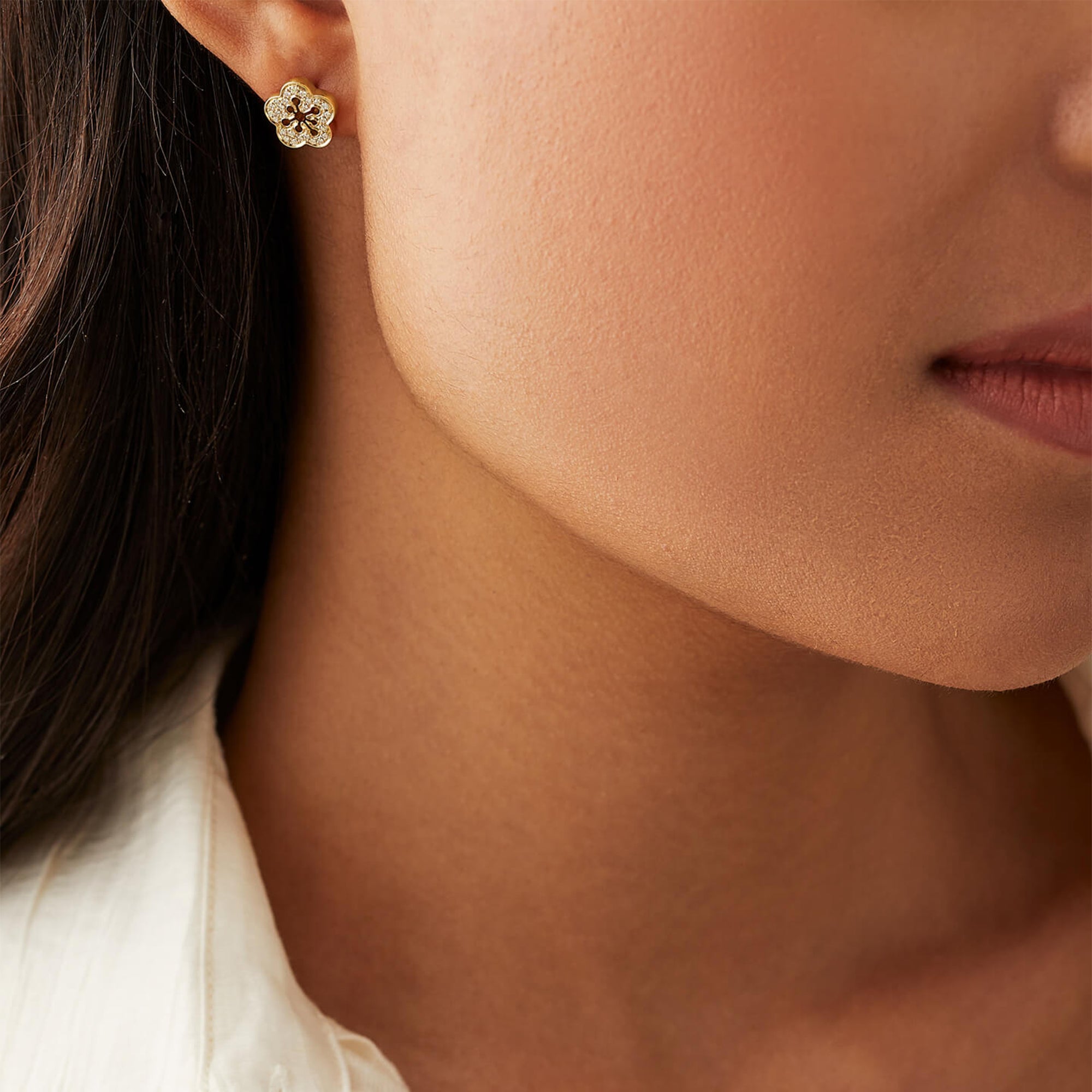 Blossom Yellow Gold Diamond Stud Earrings