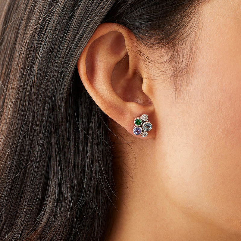 Raindance Watercolour White Gold Cluster Stud Earrings
