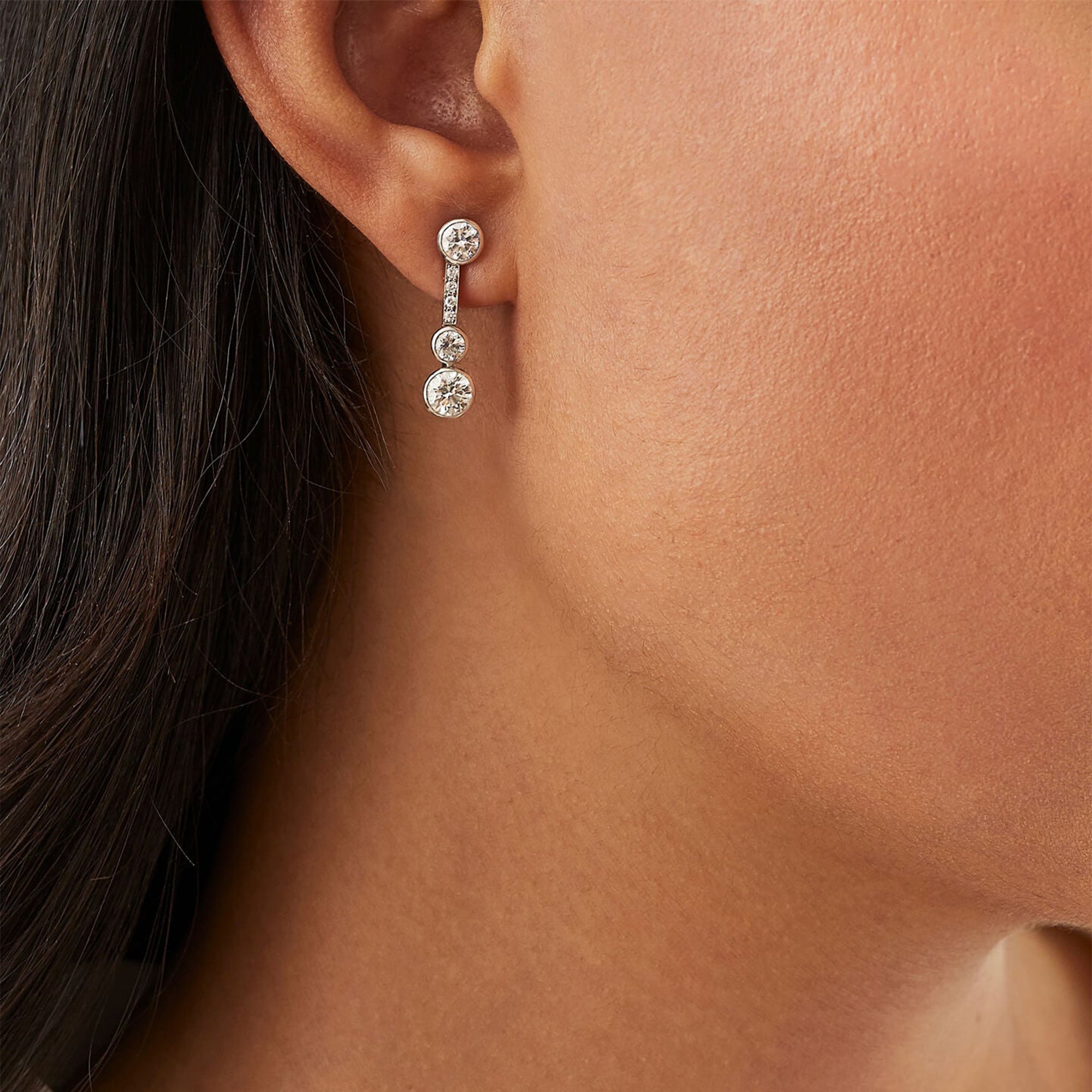 Waterfall Diamond Platinum Small Drop Earrings
