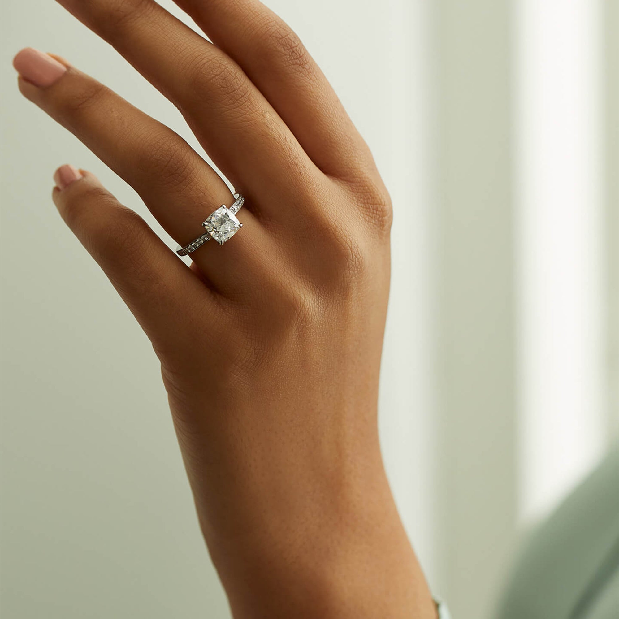 Harmony Cushion Cut Platinum Diamond Engagement Ring